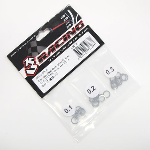 3Racing 3RAC-SW06 STAINLESS STEEL 6MM SHIM SPACER 0.1/0.2/0.3MM THICKNESS 10 PCS EACH