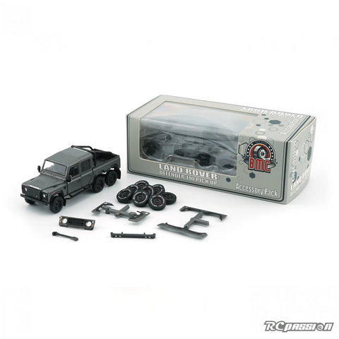 BMC 1/64 Land Rover 2016 Defender 110 Pick Up 6x6 with Accessories Pack Matte Black RHD Diecast Scale Model Car BM64B0339(Copy)