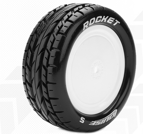 L-T3186SWKF  E-ROCKET 1/10 BUGGY 4WD FRONT SOFT / WHITE RIM / MOUNTED (FOR KYOSHO HEX 12MM FRONT)