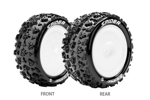 L-T3198SWKF Spider 1/10 Buggy 4WD Front Tires - Mounted Soft Compound / White Rim