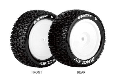 L-T3174SWKF E-MAGLEV 1/10 Buggy 4WD Front Tires -Mounted Soft Compound / White Rim HEX 12mm